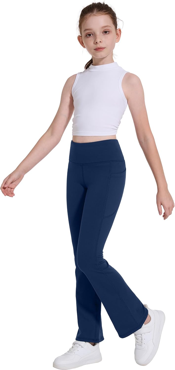 Desol Girl's Thermal Fleece Lined Flare Leggings High Waisted Bell Bottom Kids Warm Yoga Pants with Pockets Preppy Clothes - Image 6