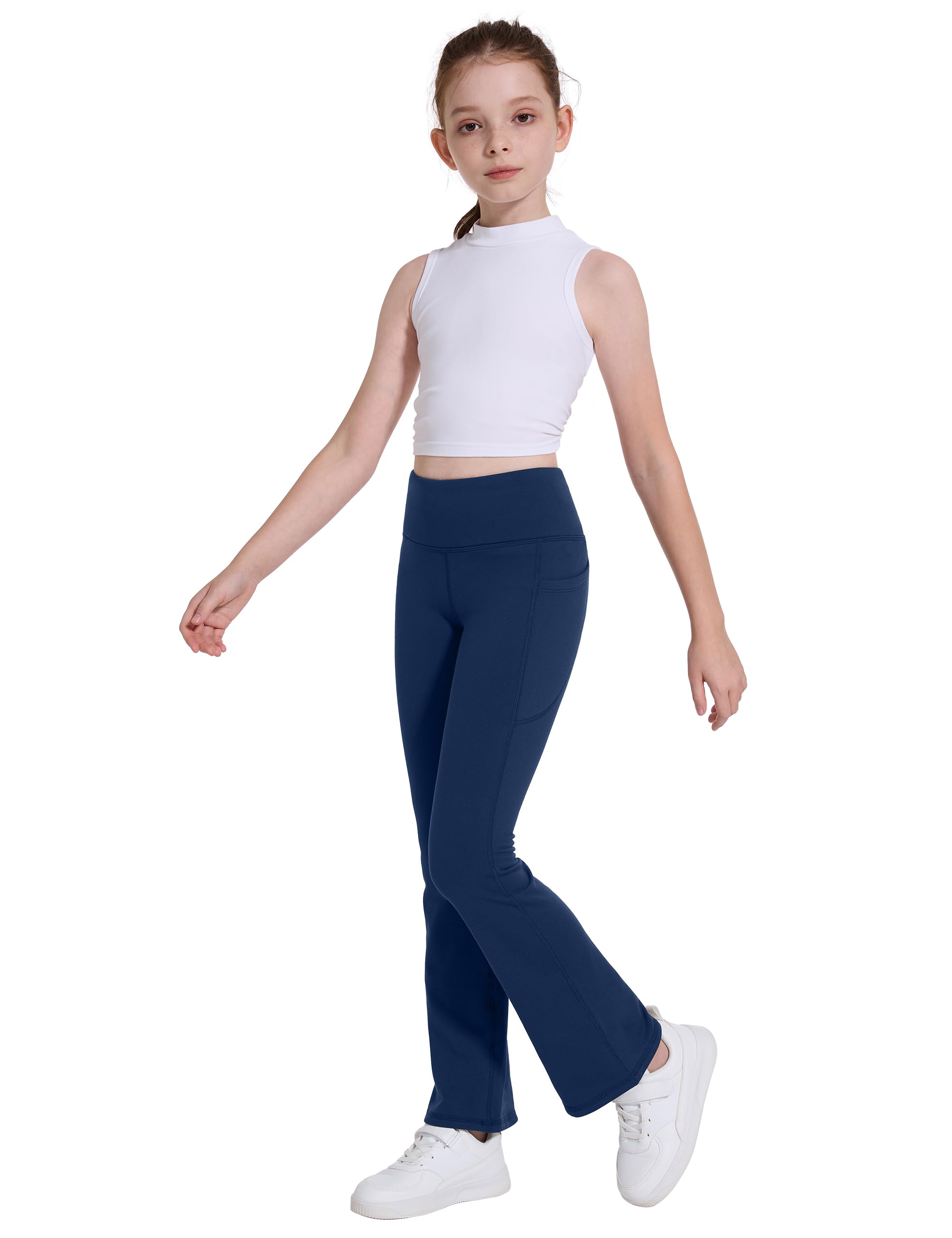 Desol Paquete de 2 leggings acampanados con forro polar para niñas con bolsillos, pantalones de yoga de cintura alta, pantalones térmicos de invierno