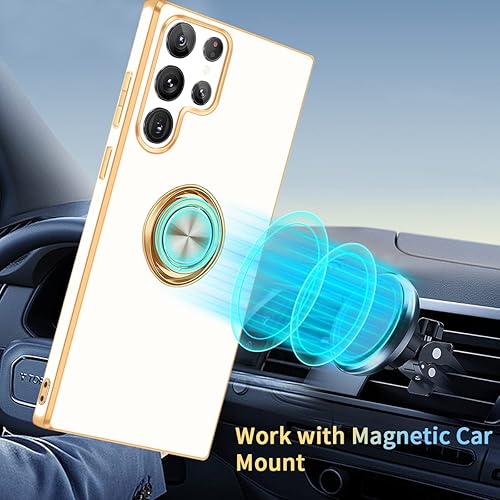 Miniatura 7 de Fingic Funda para Samsung S22 Ultra, soporte de anillo para Galaxy S22 Ultra, soporte de anillo giratorio de 360, soporte magnético chapado en oro