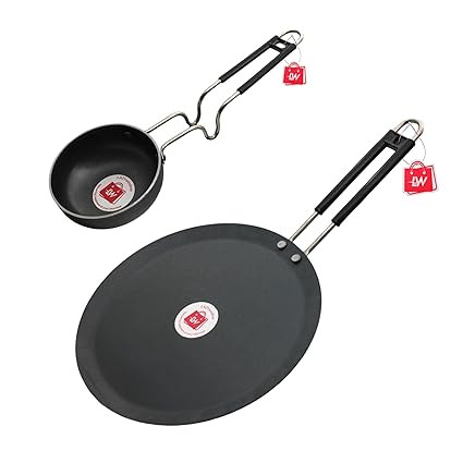 LAZYwindow Traditional Iron Tawa (Induction Base) and Tadka Pan with Grip Type Handle Combo Pack (Base Black)