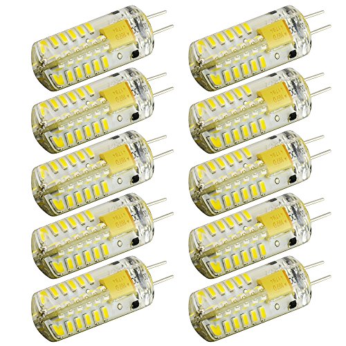 ArlyMama, 10 unidades (10 piezas/lot) G4 tipo 48 LED luces de lámpara Lámparas de 3 W bombillas halógenas AC DC 12 V Blanco Undimmable 3014 emisor Quivalent A 30 W recambio bombilla incandescente