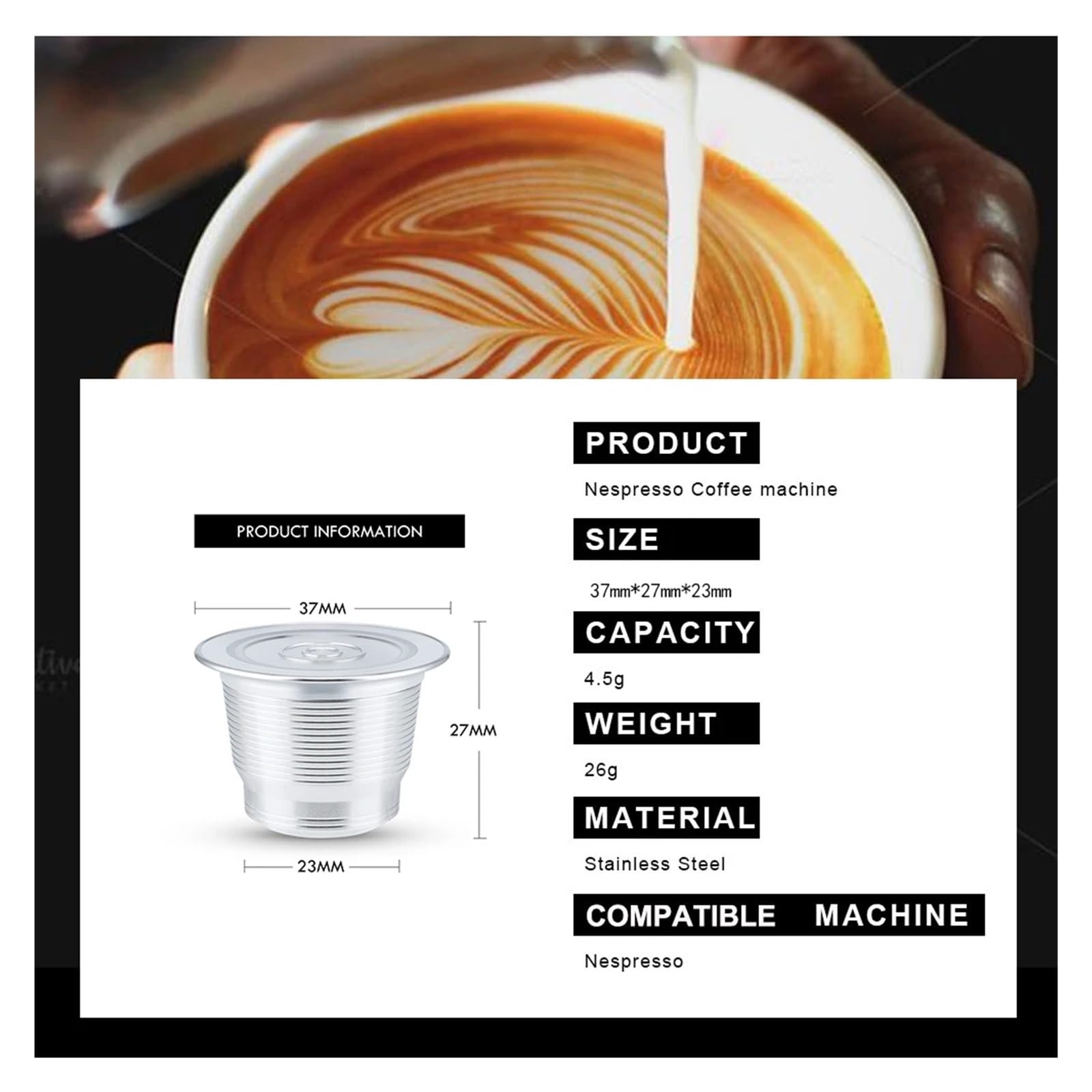GUYTRM Cápsulas de café reutilizables de acero inoxidable, cápsulas de café Nespresso de un solo orificio, rellenables, accesorios for espresso lingli(1pc-Ti)