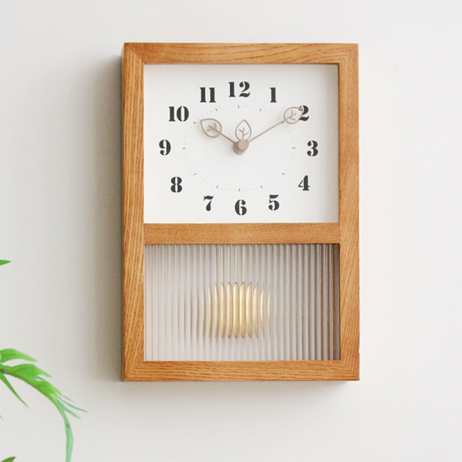 SIXRUN Reloj de Pared Retro Japonés Rectangular con Péndulo, Madera de Nogal y Vidrio, Decorativo, 1100g