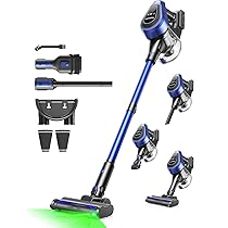 50Min Aspirapolvere Senza Fili Potente, 550W Scopa Elettrica Senza Fili, 50KPA Scopa Elettrica, 1,5 L Contenitore per la Polvere Aspirapolvere Senza Fili, Aspirapolvere Con filtro a 8 strati, Blu