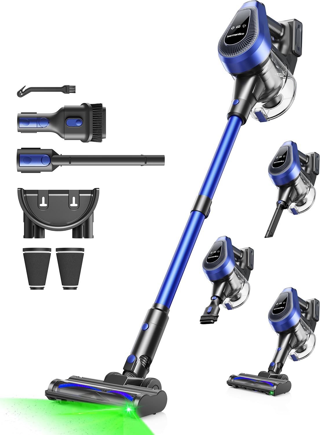 50Min Aspirapolvere Senza Fili Potente, 550W Scopa Elettrica Senza Fili, 50KPA Scopa Elettrica, 1,5 L Contenitore per la Polvere Aspirapolvere Senza Fili, Aspirapolvere Con filtro a 8 strati, Blu