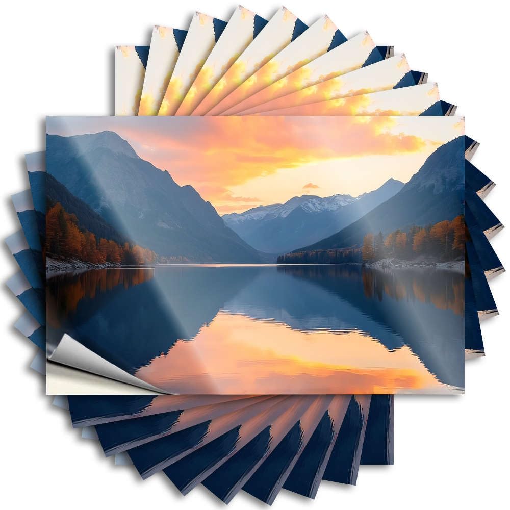 Rv Decor Sets, Sticker Autumn Helmet A Serene Lake Surrounded By Mountains Reflects The Vibrant Colors of A Sunset. | Accent Waterproof Vinyl Stickers(6X9CM)