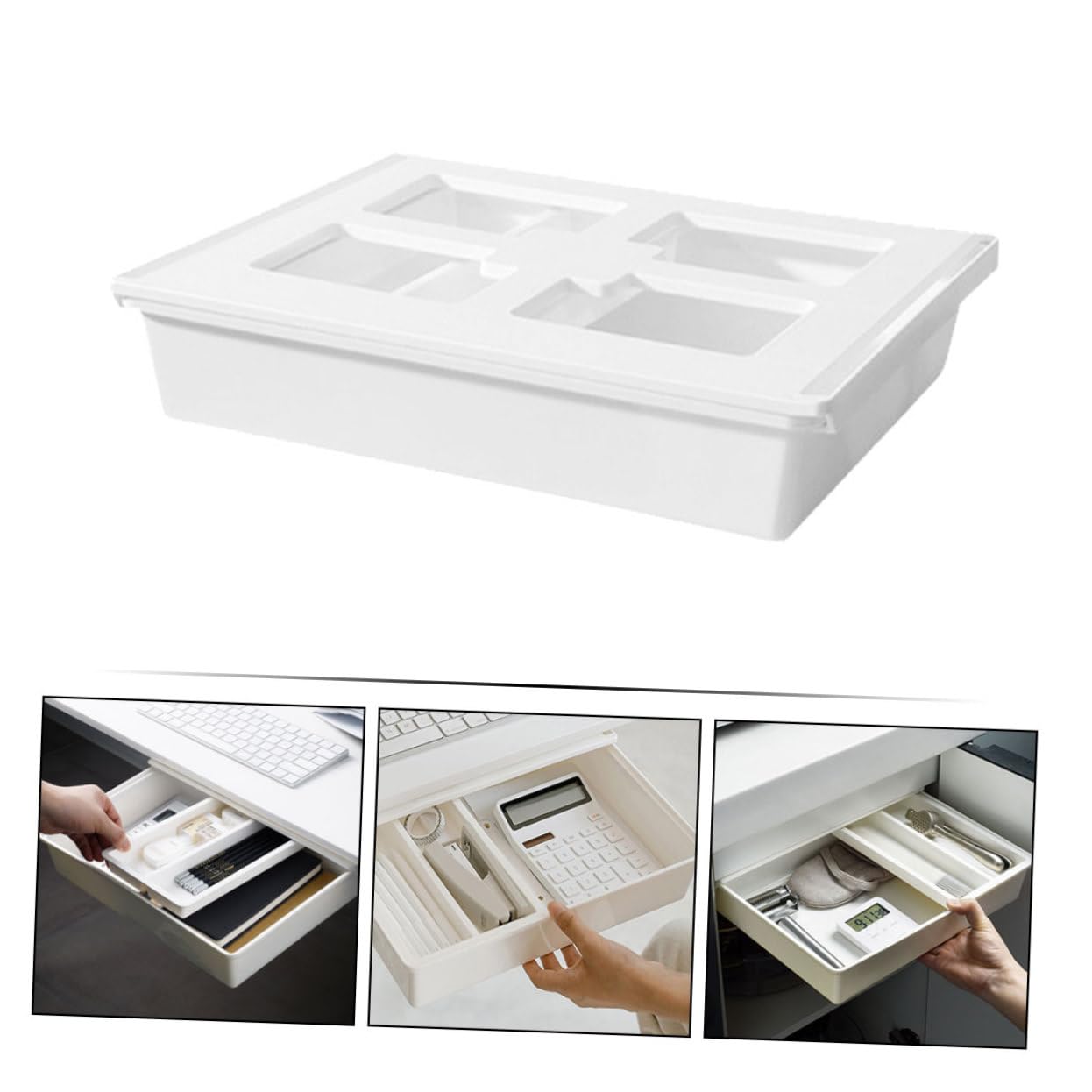 SHINEOFI Organizzatore del Cassetto in Plastica Resistente Scatola Porta Oggetti Salvaspazio per Articoli da Ufficio Cosmetici e Accessori Design Scorrevole per Casa e Ufficio
