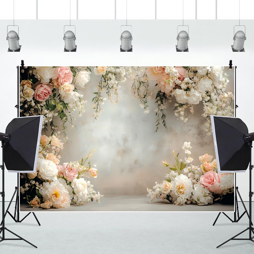 Toile de Fond Ttincceer Mur Fleuri 3x2.5m Fleurs printanières Sol Gris arrière-Plan pour Photographie Baby Shower Anniversaire décoration de Mariage bannière de fête prénuptiale