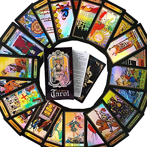 Tarot Cards Deck with Guidebook,Classic Tarot Deck Set,78 Cards Tarot Cards Colorful Holographic Glowing Fortune Telling Game for Beginners and Expert Readers(English Manual)