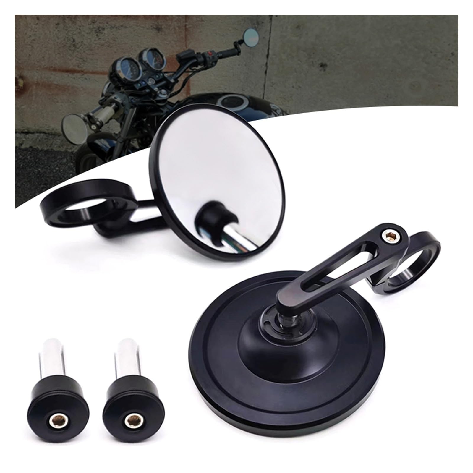 Retrovisores Moto Manillar Espejos Retrovisores Motocicleta CNC Cristal Espejo Lateral Con Extremo Barra Para Ducati Motocicleta Retrovisores (Color : Negro)