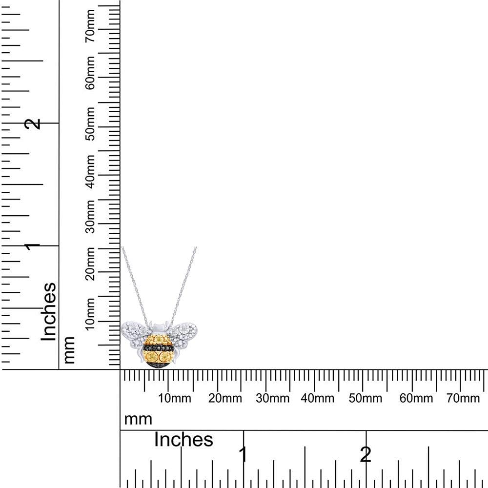Jewel Zone US White & Yellow Natural Diamonds Petite Bumblebee Pendant Necklace 14K Gold Over Sterling Silver
