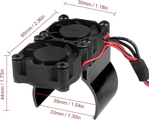 Miniatura 17 de Disipador de calor de aluminio con sensor térmico de motor RC con doble turbo ventiladores de alta velocidad para 540 550 motores Traxxas Redcat HSP