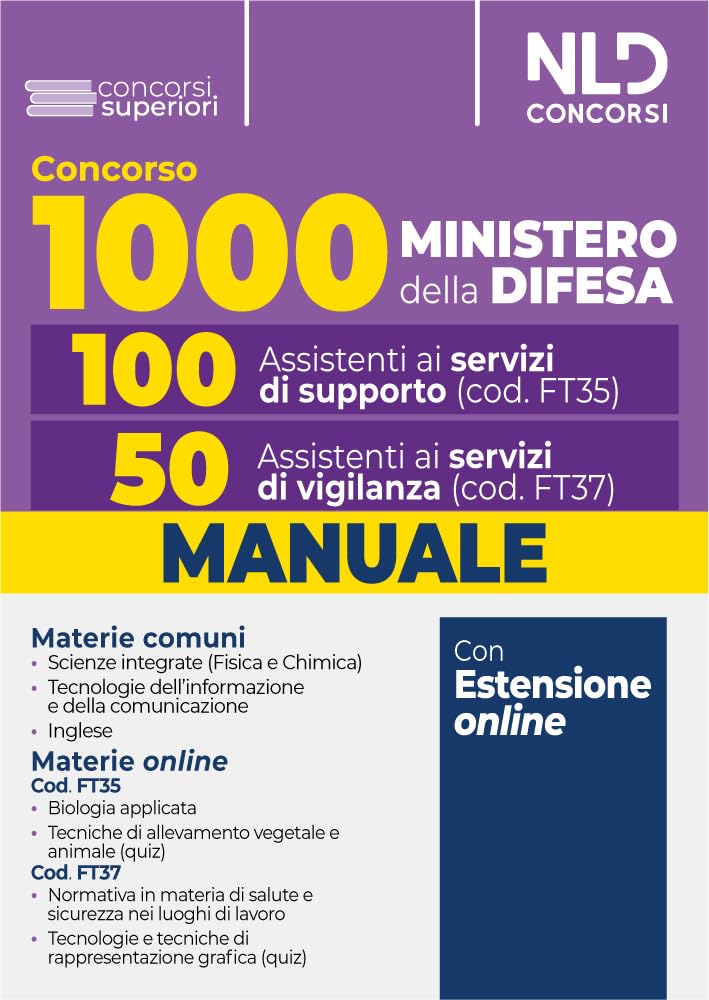 Concorso 1000 assistenti Ministero della Difesa. 100 assistenti ai servizi di supporto e 50 assistenti ai servizi di vigilanza. Con espansione online