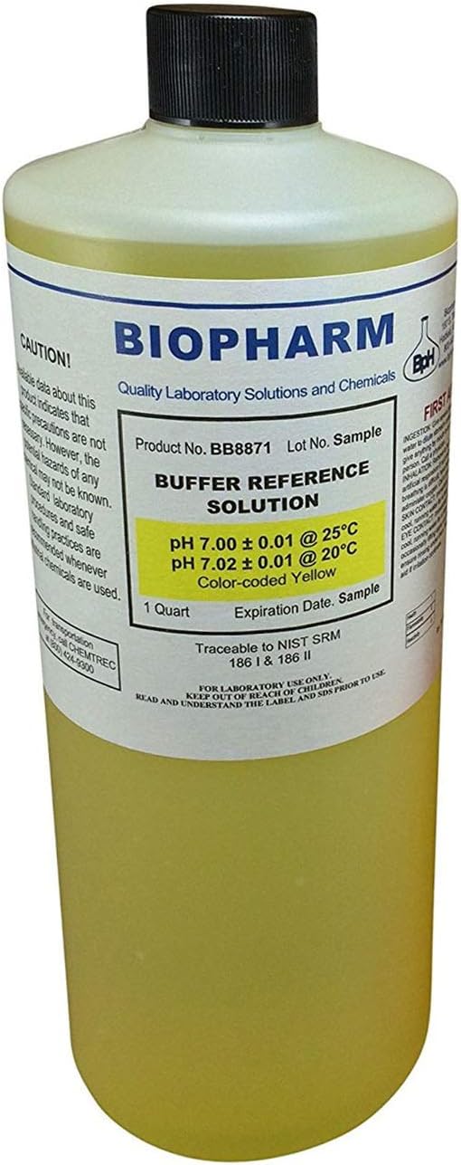 Biopharm pH Buffer Calibration Solution | 1 Quart Bottle | pH 7.00 | NIST Traceable Reference Standards for All pH Meters | Color Coded Yellow