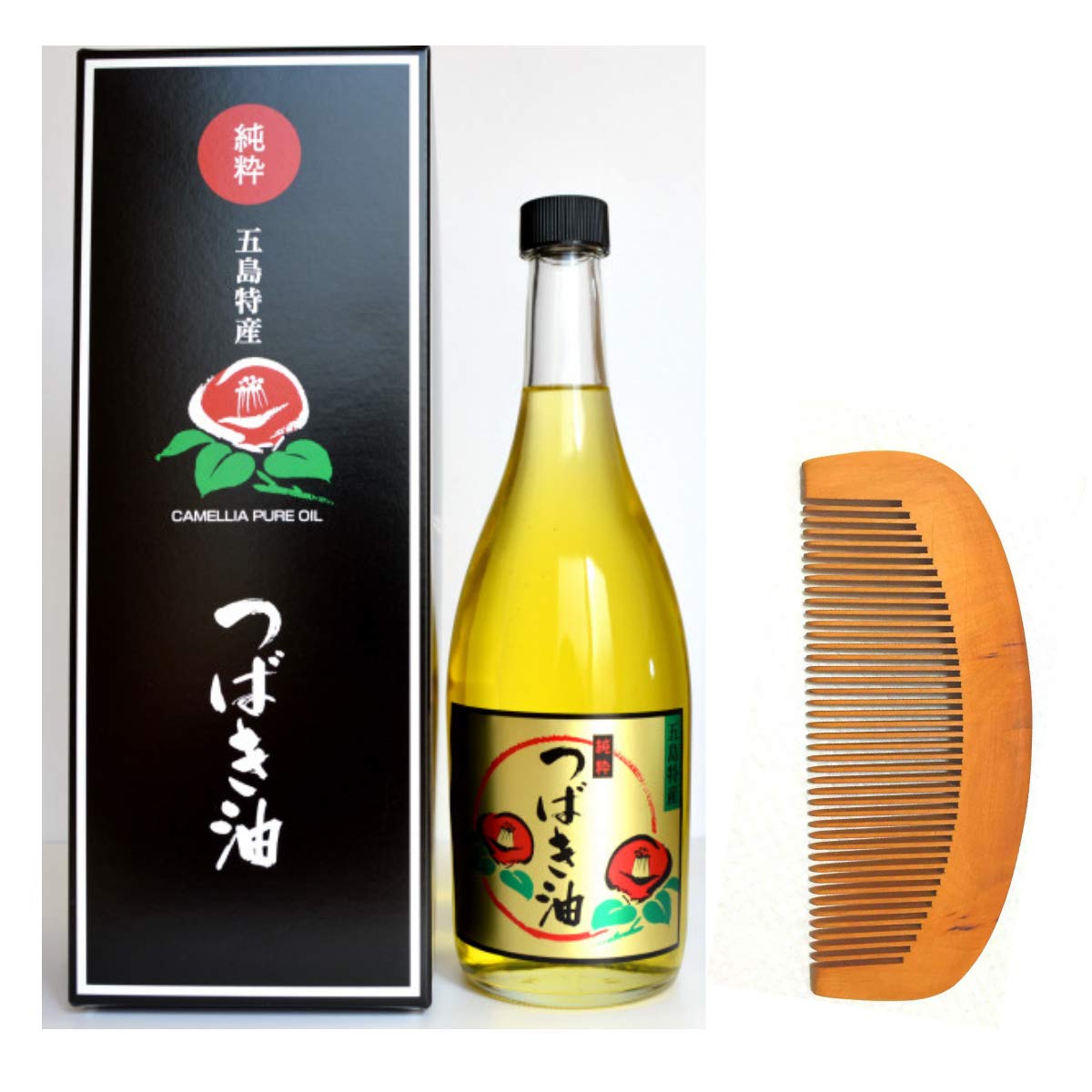 Amazon.co.jp: 五島特産 純粋椿油 つばき油 720ml 木櫛セット