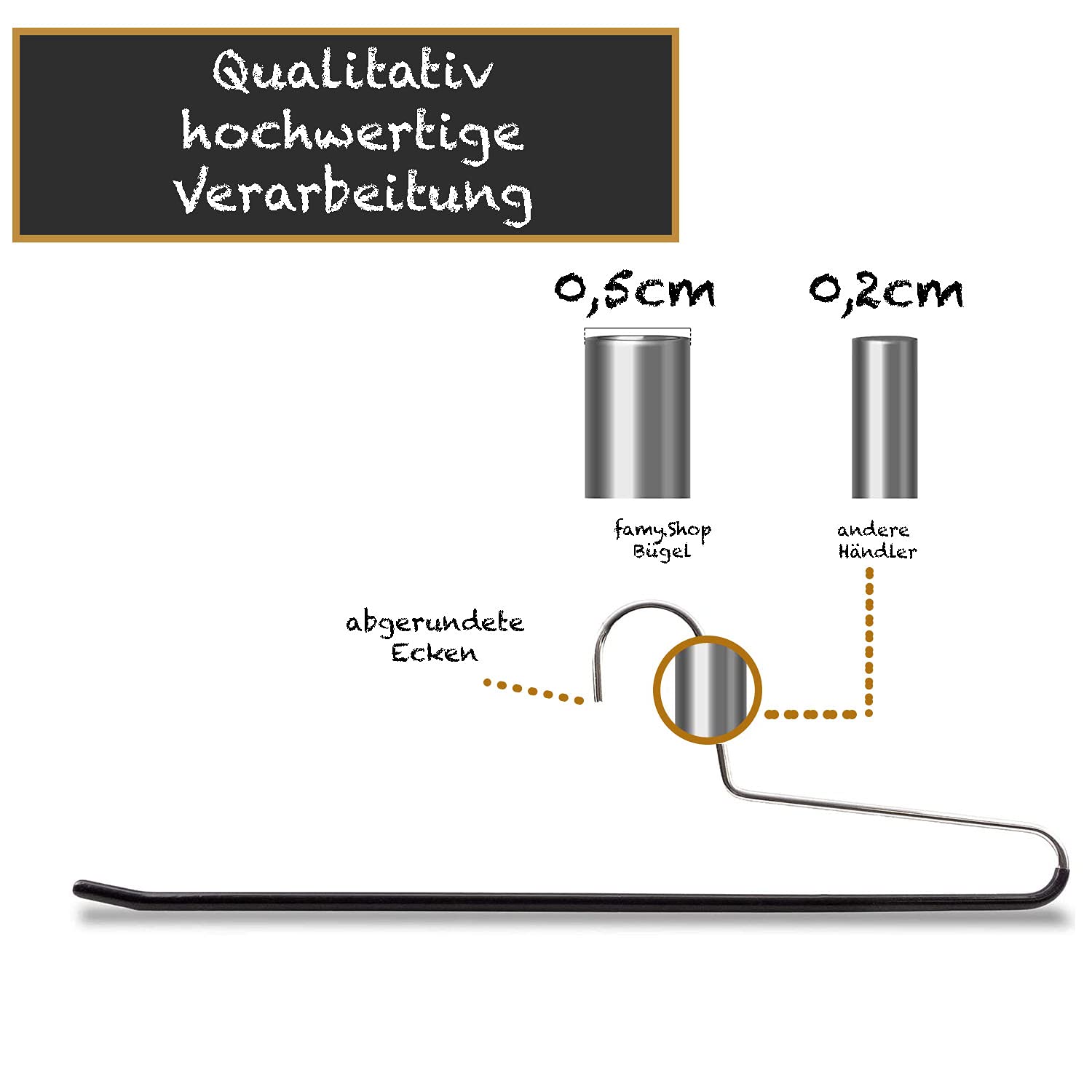 20 Stück hochwertige Hosenbügel aus Metall, rutschfeste Gummierung, EXTRA 40cm Länge, verchromt, schwarz