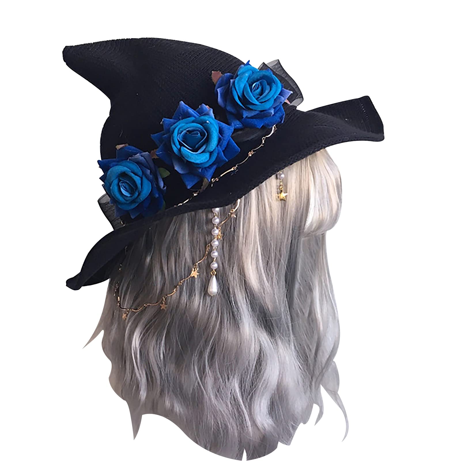 Halloween Witch Hat Head Ornament Headwear with Rose Big Bow Decoration Hat Cosplay Party Props