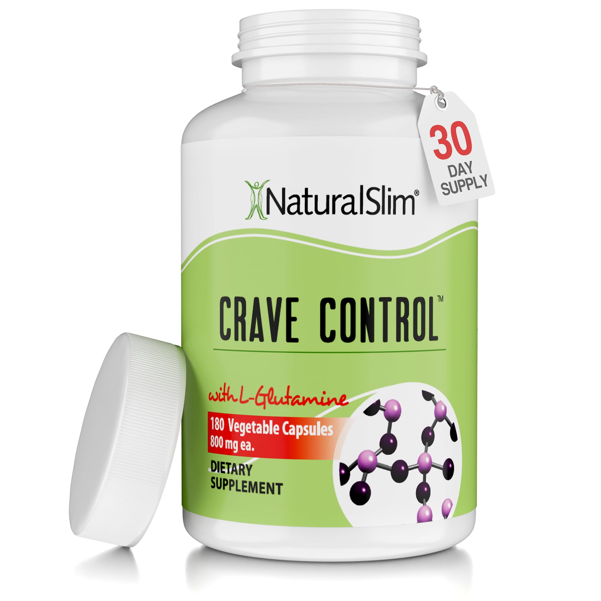 NaturalSlim Natural Appetite Suppressant - Craving Blocker Sugar & Refined Carbs Crave Control - Energy & Metabolism Booster with L Glutamine & Thiamine B1 Supplement - 180 Vegetable Capsules