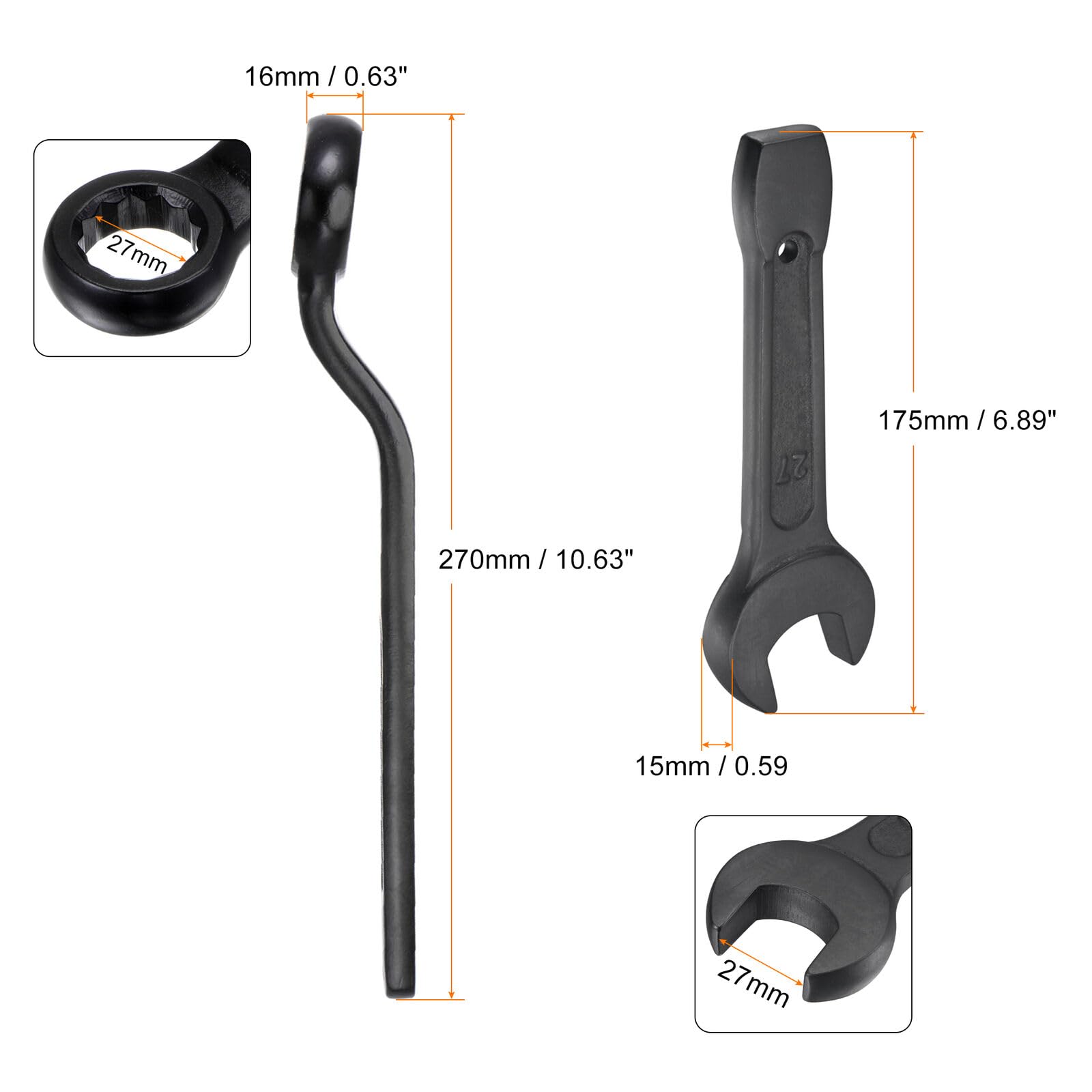 Parts for Machine 2Pcs 27mm Offset Box End Ring Type Wrench Single Open End Spanner (#CN-250924-03193)