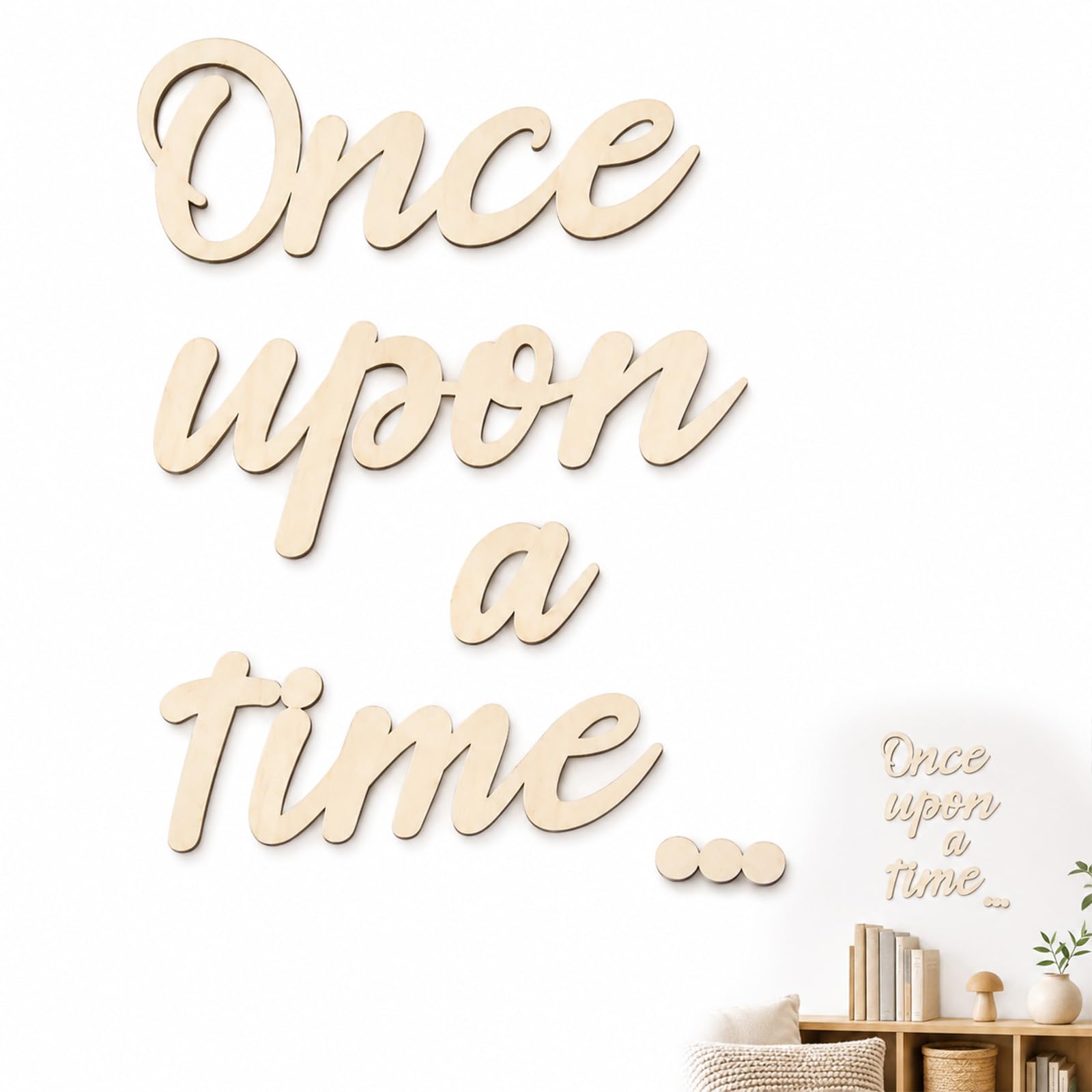 Solvind Once Upon a Time Wooden Wall Sign, Unfinished Wood Word Plaque, DIY Wall Decor for Reading Nook Library Bookshelf Home Study Room