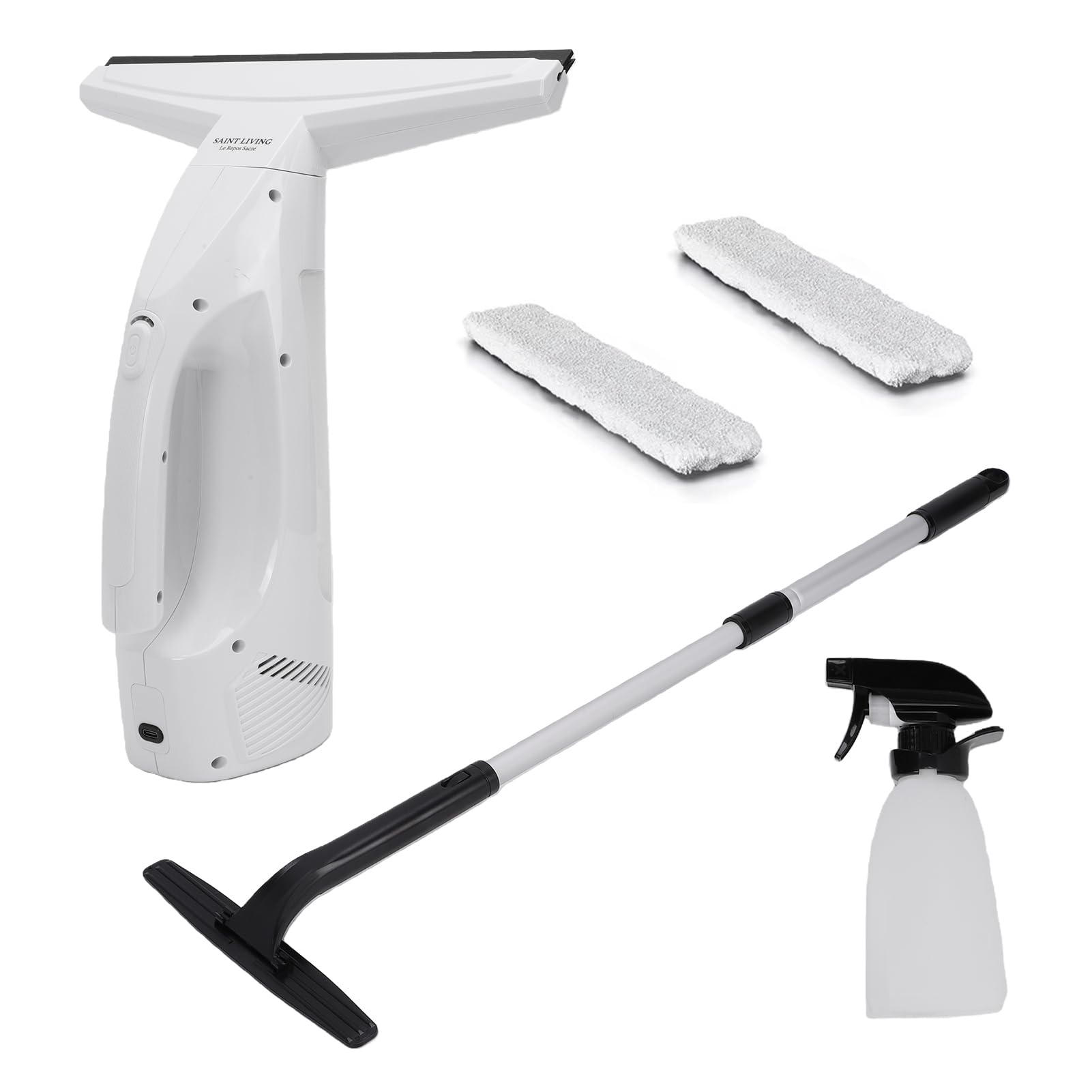 YWBL-WH Robot de Limpieza de Ventanas Limpiador de Vidrios Eléctrico de Mano 2000Pa Potente Succión con Batería Recargable Hoja de Escobilla de Goma de 11 Pulgadas para Puertas de Ducha (White)