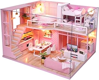 Kit de construcción de casa de muñecas en miniatura, hecha a mano, de madera, con diseño de niña rosa, juguetes, adolescentes, adultos, -