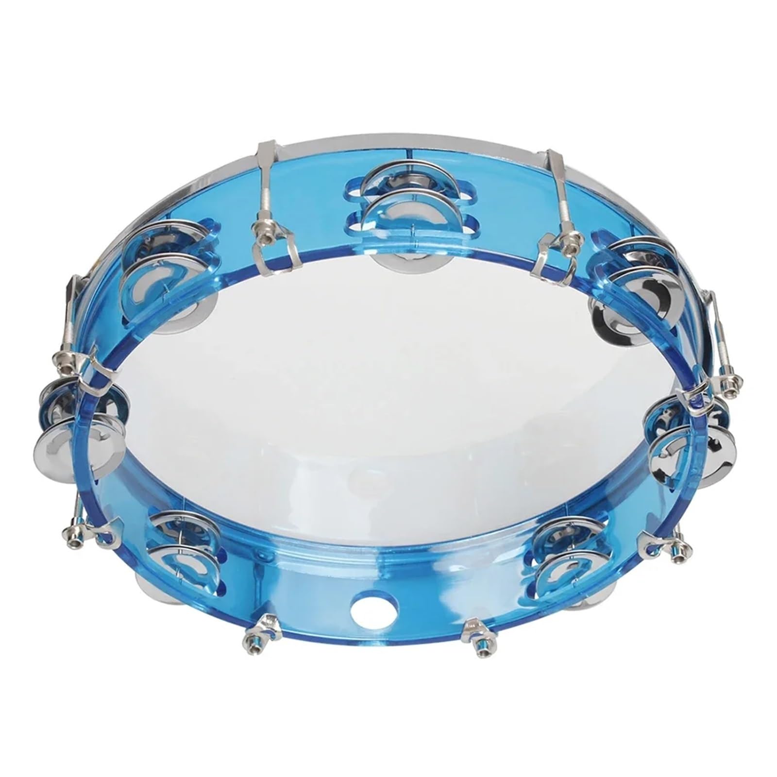 Pandereta roja autoajustable de 10 pulgadas, tambor de mano, doble fila de cascabeles, instrumento de percusión, pandereta(Red)