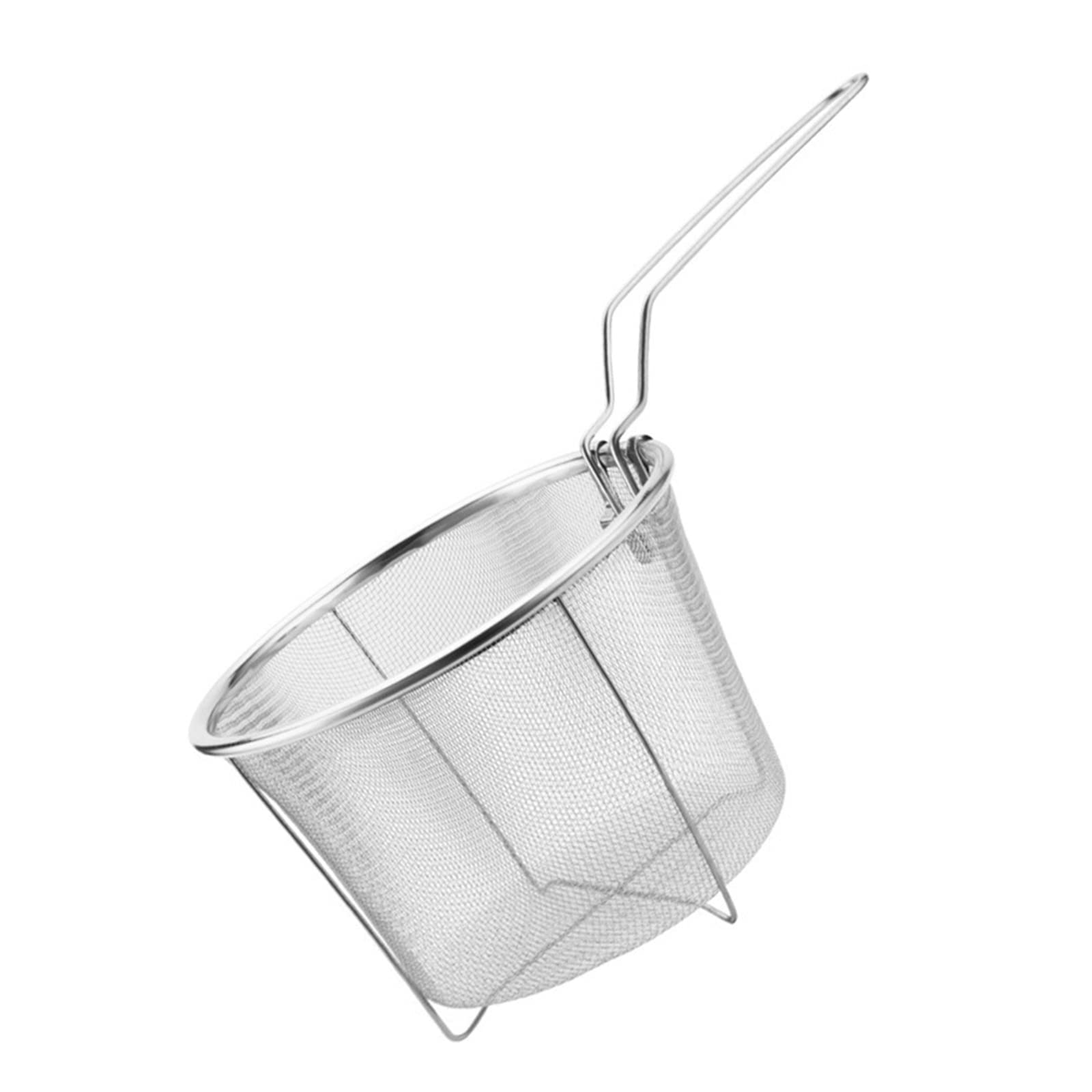 Hsyzygian Round Wire Mesh French Chip Frying Basket 201 Stainless Steel Fry Serving Strainer with Handle Mesh with Handle for Fries