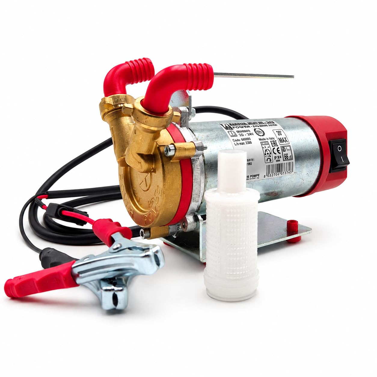 Rover Pompe MARINA MINI 20-24V Power Command Pompa samozasysająca 24 V z zaciskami do akumulatora - pompa do wody i oleju napędowego, przepływ 2300 l/h, przyłącze 3/4"