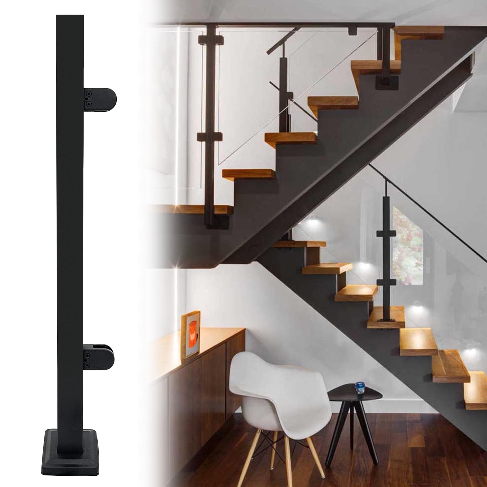 VoTwoofv Glass Railing End Post,304 Stainless Steel Glass Balustrade Post System with Clamp for Indoors & Outdoors Railing of Deck,Balcony,Attic,