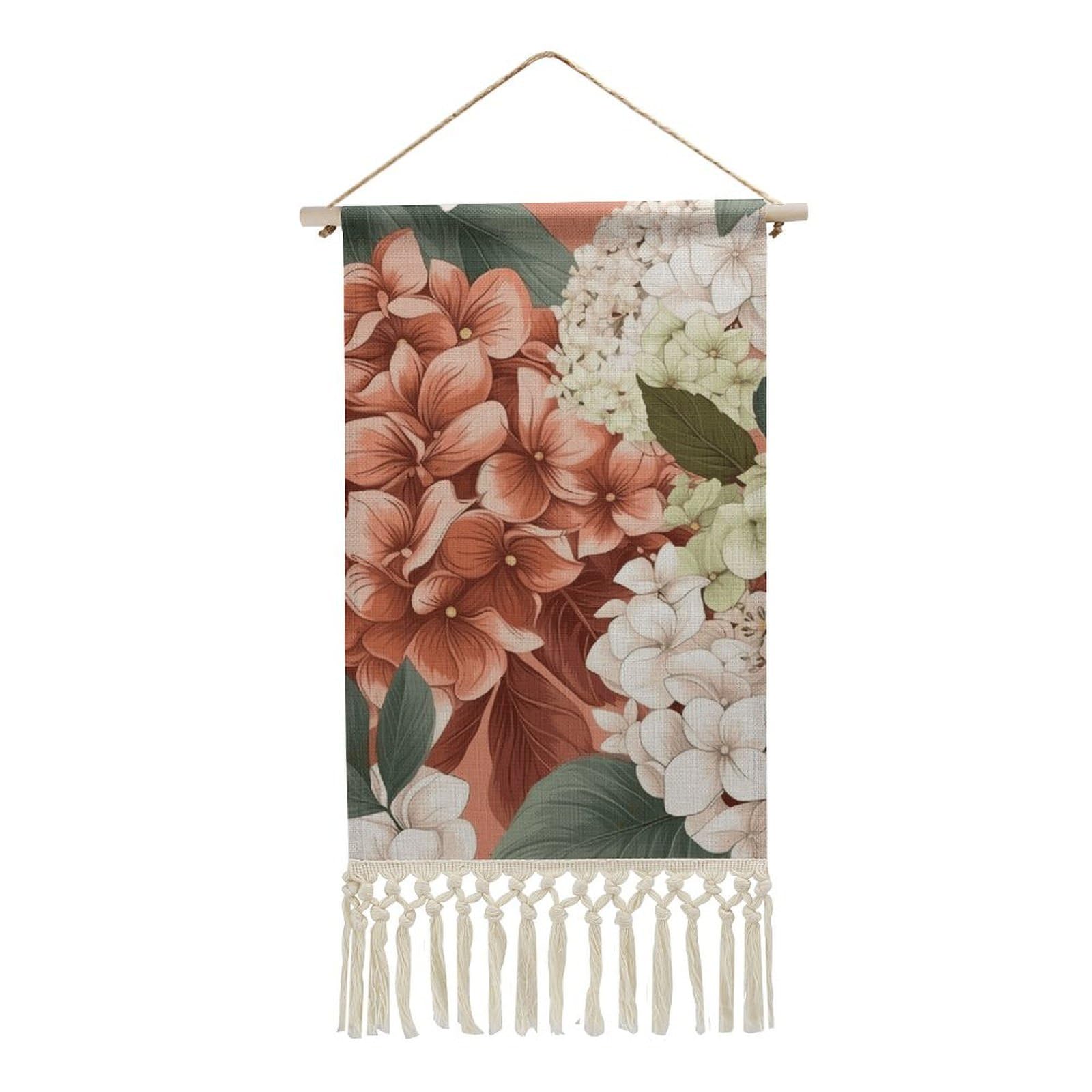 BTCOWZRV Cotton And Linen Hanging Poster with Tassels, Hydrangeas Wall Hanging Tapestry Vintage Wall Art Painting Modern Artwork Decoration for Home Decor Ready to Hang 10x19.6 in