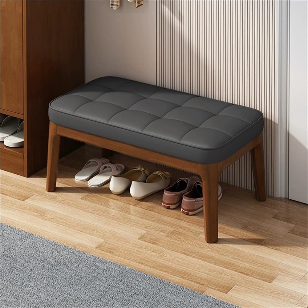 Vpswekans Multi-Purpose Shoe Bench, Upholstered Bench with Wood Legs and Leather Fabric, Modern Soft Sofa Stool, Bench with Cushion for Entryway,