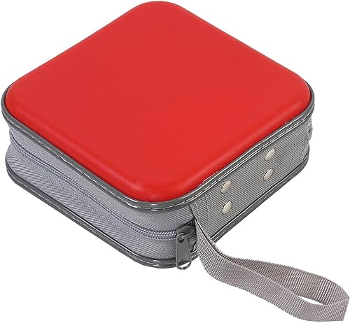 Miniatura 6 de Sogboy Estuche portátil de plástico duro para almacenamiento de DVD, estuche de transporte de CD, organizador de CDDVD de viaje para el hogar (rojo