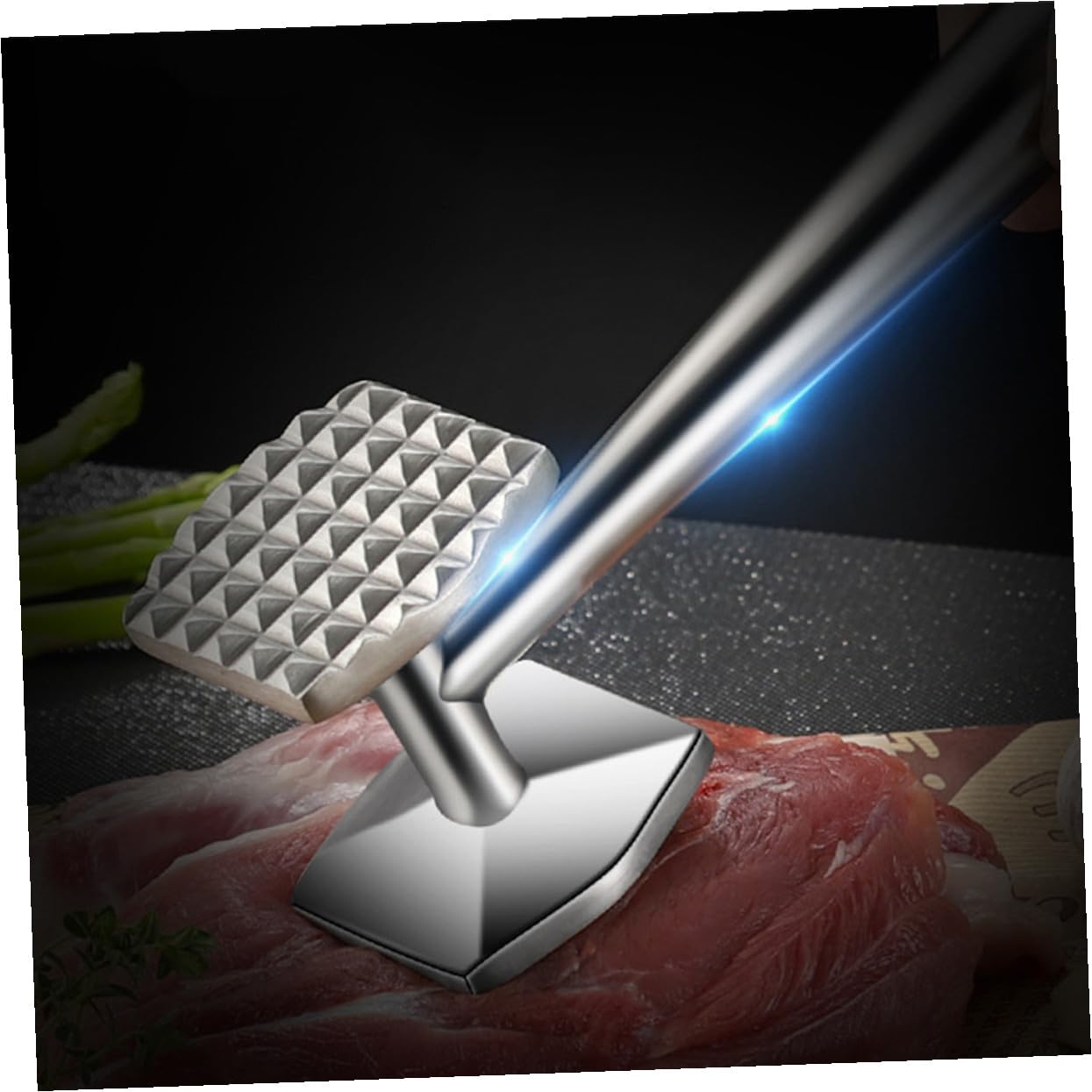 Edelstahl Fleischklopfer mit Ergonomischem Griff Fleischzartmacher Hammer für Steak und Geflügel Vielseitiges Küchenwerkzeug mit Rutschfestem Griff und Aufhängeöffnung für BBQ und