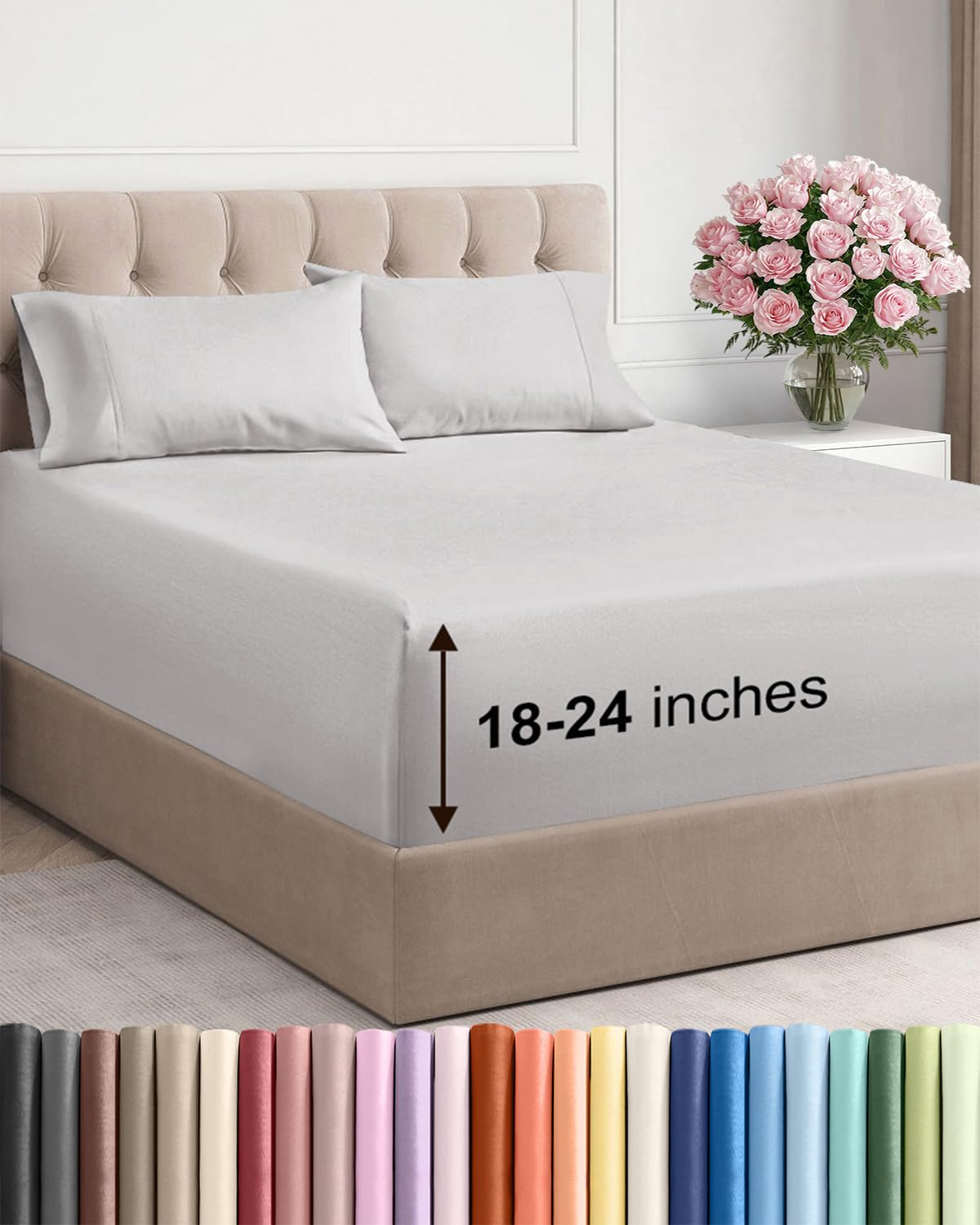 CGK Extra Deep Twin Sheet Set - 4pc Cooling Sheets - French Grey