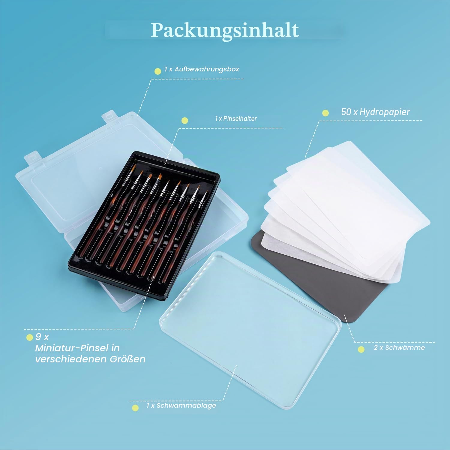 golden maple Nasspalette für Miniaturmalerei – Wet Palette für Acrylmalerei-Set mit 9 Miniatur-Pinseln, 50 Palettenpapieren, 2 Schwämmen, 1 Pinselhalter und 1 Schwamm-Schale