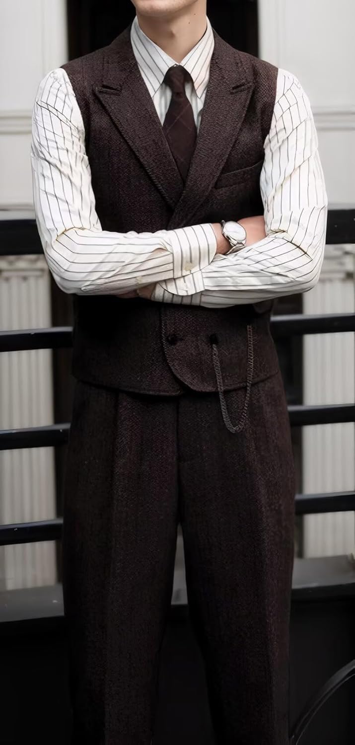 Retro 3 Pieces Men Suit Tweed Herringbone Suits for Men Formal Wool Jacket Dress Suit Vest Pants Wedding Prom Tuxedo - Image 5