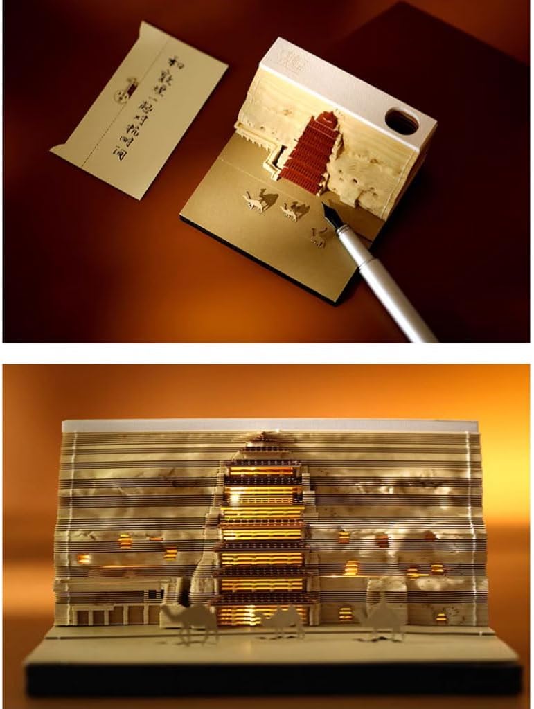 ★★送料無料★★3D ペーパーアートメモ帳 200 枚 3D メモパッド DIY ペーパーアートビルディングブロック付箋中国風の紙彫刻敦煌莫高窟彫刻