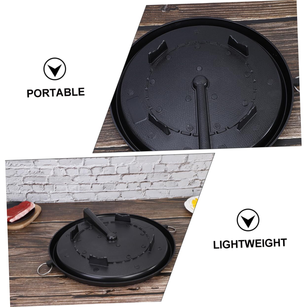 Padella Grill Antiaderente Rotonda in Ferro Nero per Barbecue All'aperto, Facile da Trasportare e Compatta, per Arrostire in Giardino