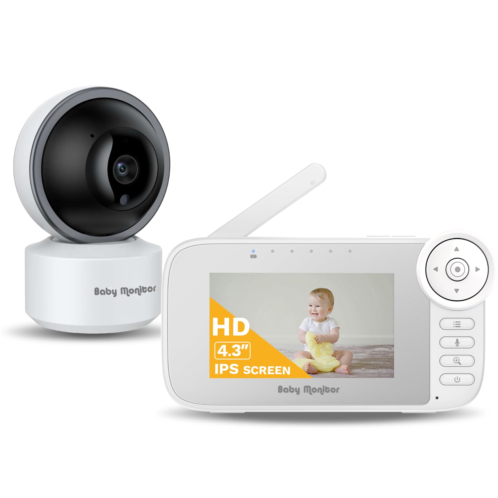 Monitor de video para bebé con cámara, detección de llanto, sensor de temperatura, visión nocturna, pantalla de 4.3 pulgadas, 10 canciones de cuna, alerta de alimentación de bebé, zoom digital