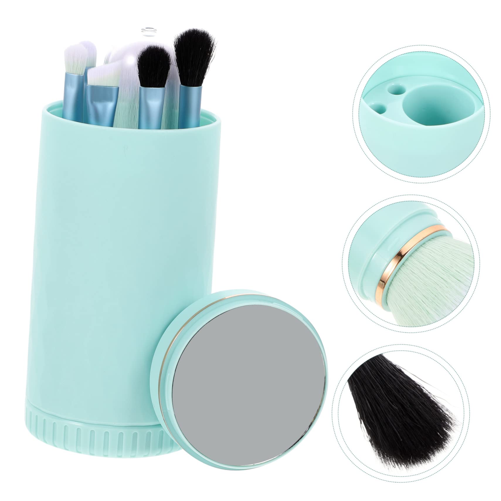 FRCOLOR 3sätze Professionelle Kosmetikpinsel Mit Spiegel Tragbares Makeup Pinselset Künstlichen Fasern Für Und Gesichtsmakeup Für Unterwegs in Wasserblau