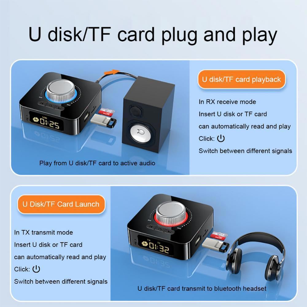 DollaTek Bezprzewodowy adapter audio 2 w 1, kompatybilny z Bluetooth, lekki odbiornik nadajnik do telewizora, PC, stereo, po??cz g?o?nik, s?uchawki