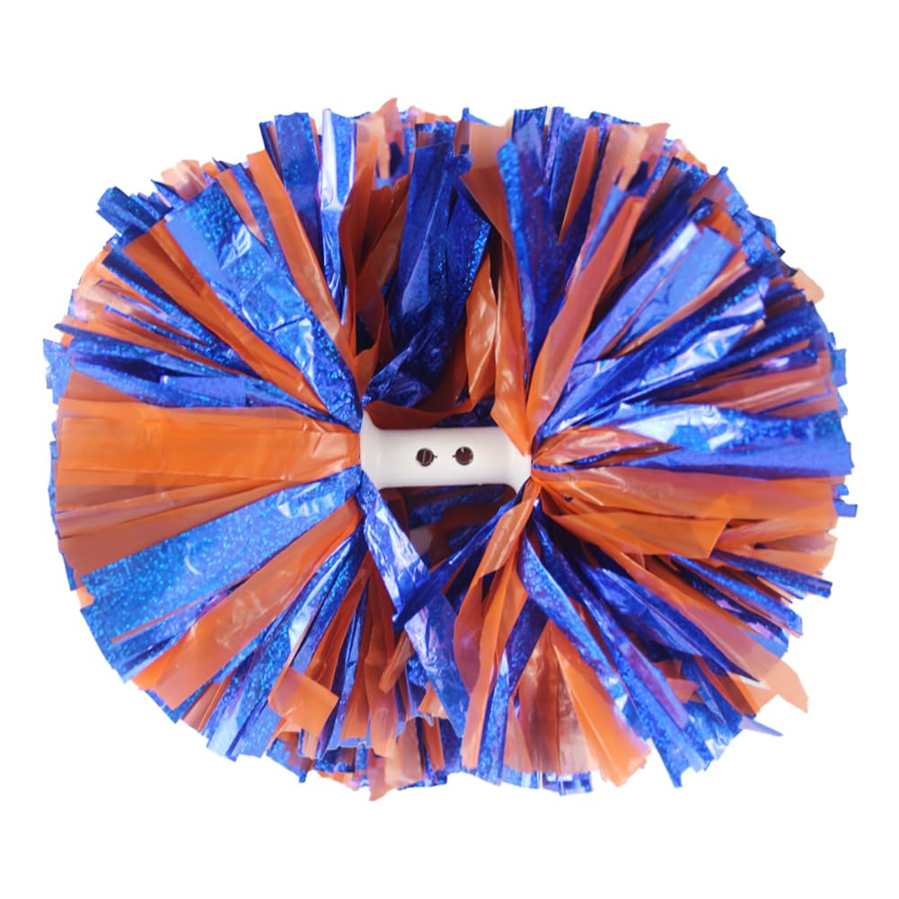 Hooshing2PCS Cheerleader Pom Poms Professional Holographic Blue and Orange Cheering Pom Poms with Baton Handle for Cheer Squad Team Sports Spirited Party Dance Training