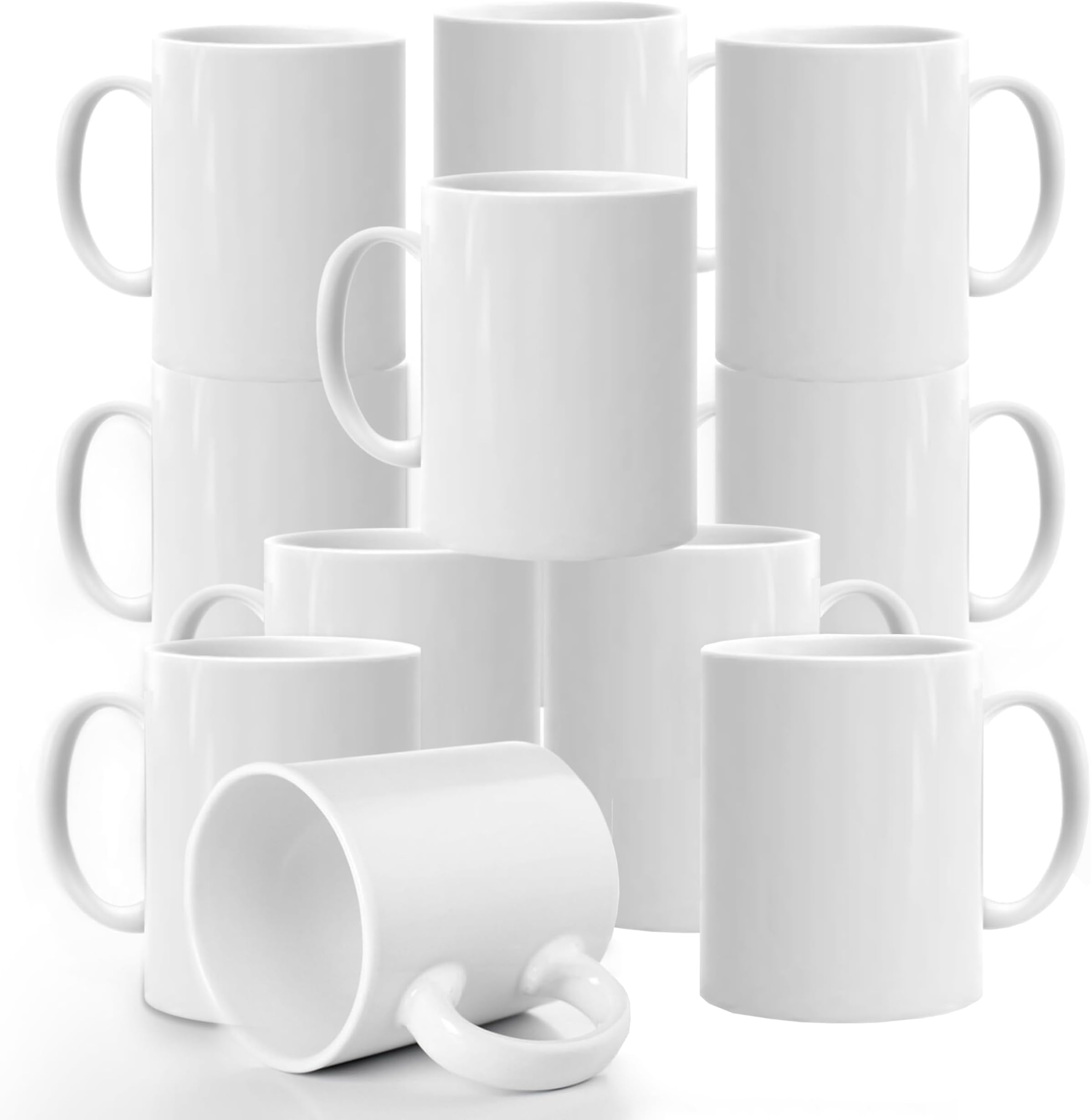 EKAM White Mugs Set of 12, White Mugs with Handle, 11oz Large Coffee Cups Set, Great Gift Idea or for Kitchens, Restaurants, Coffee Mugs, Tea Mugs, White Mug, Dishwasher Safe