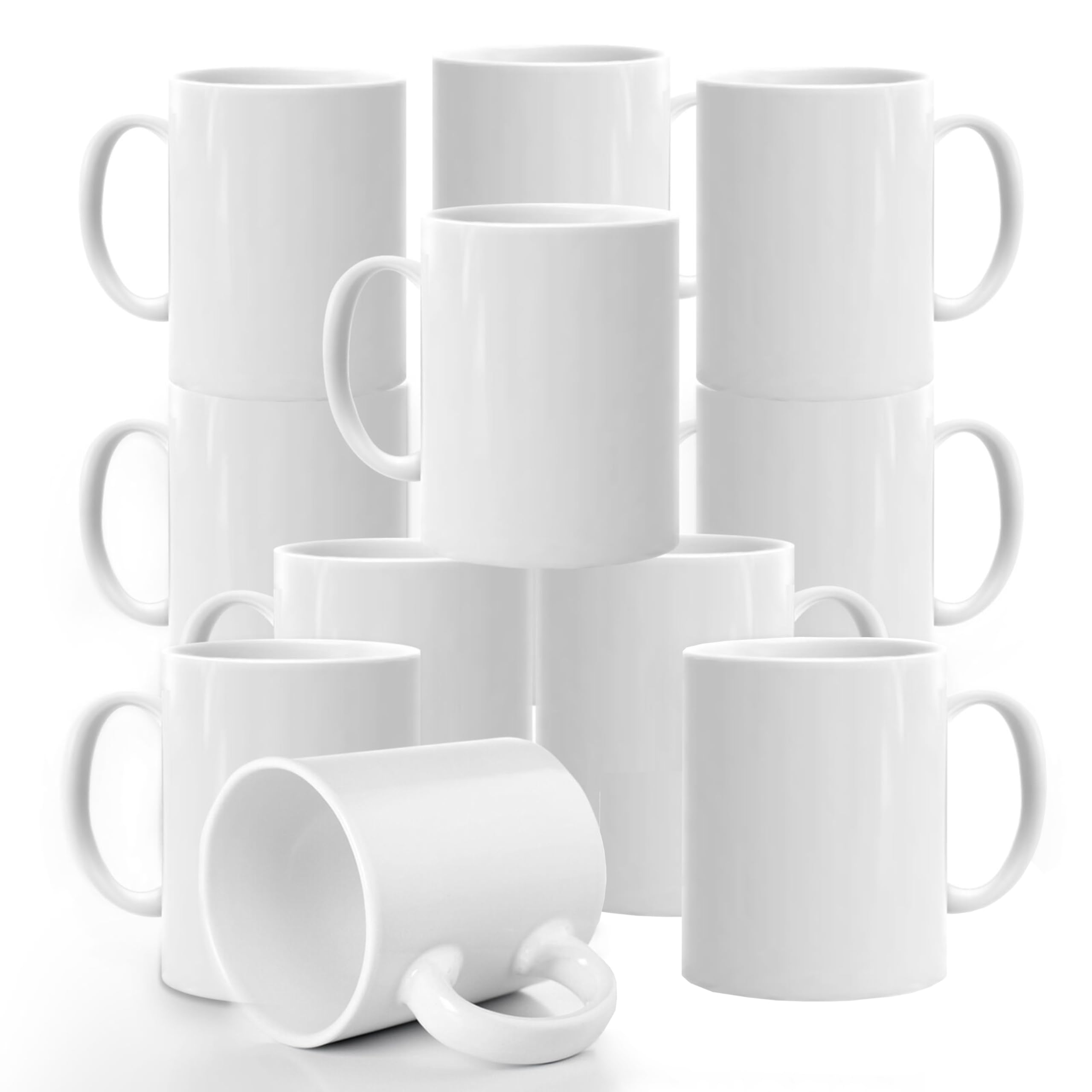EKAM White Mugs Set of 12, White Mugs with Handle, 11oz Large Coffee Cups Set, Great Gift Idea or for Kitchens, Restaurants, Coffee Mugs, Tea Mugs, White Mug, Dishwasher Safe