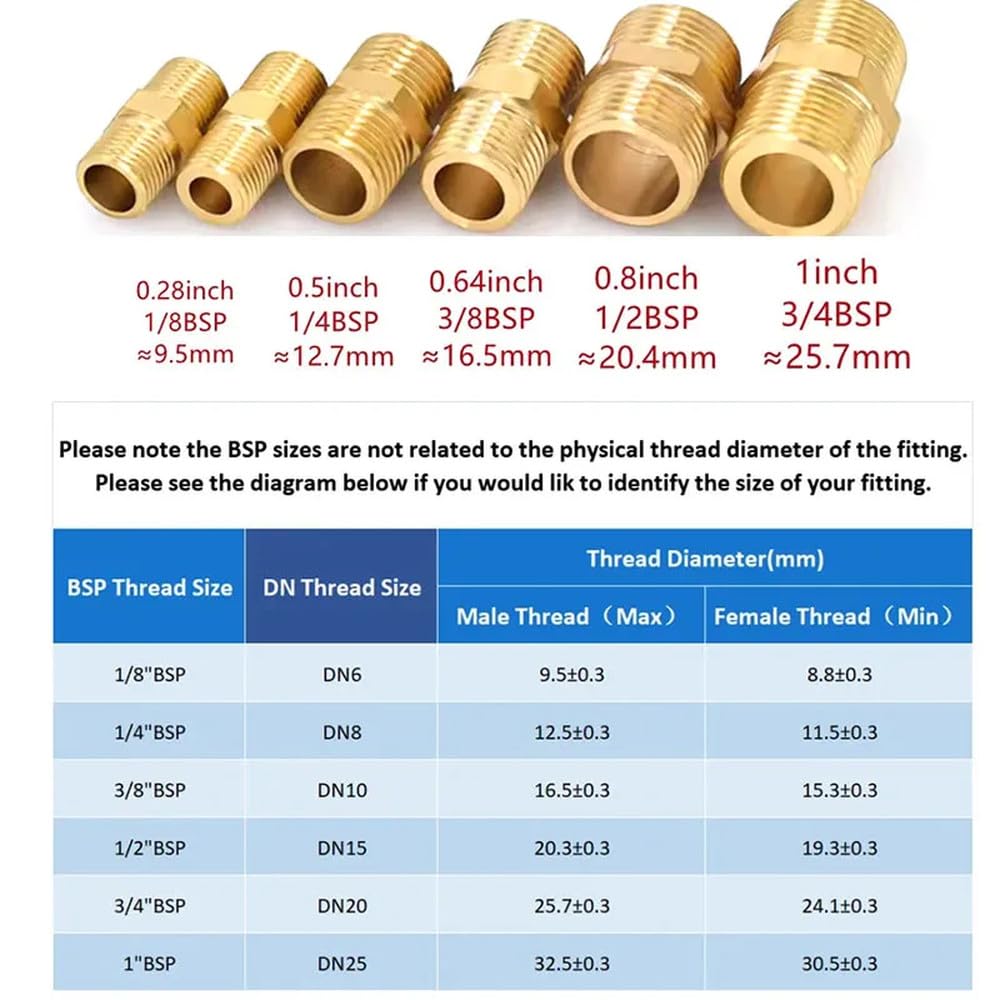 Giunti e connessioni idrauliche, adattatore rapido for raccordo a nipplo esagonale for tubi in ottone 1/8 1/4 3/8 1/2 3/4 1 maschio-maschio for acqua, olio e gas(1l8 to 3l8,10 pcs)
