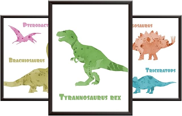 Hey Chimp Dinosaur Posters for Children - Educational Dinosaur Prints for Boys Room, Toddlers Room, Nursery or Playroom. Unframed Jurassic Posters Boys Wall Art - Colourful A4 Print Set