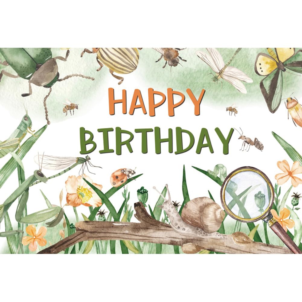 KIKIDOR Happy Birthday Greenery Backdrop Nature Green Grass Small Flower Shoot Photo Background Birthday Party Cake Table Booth Banner Decoration Supplies 7x5ft BJDWKI019 - View #9