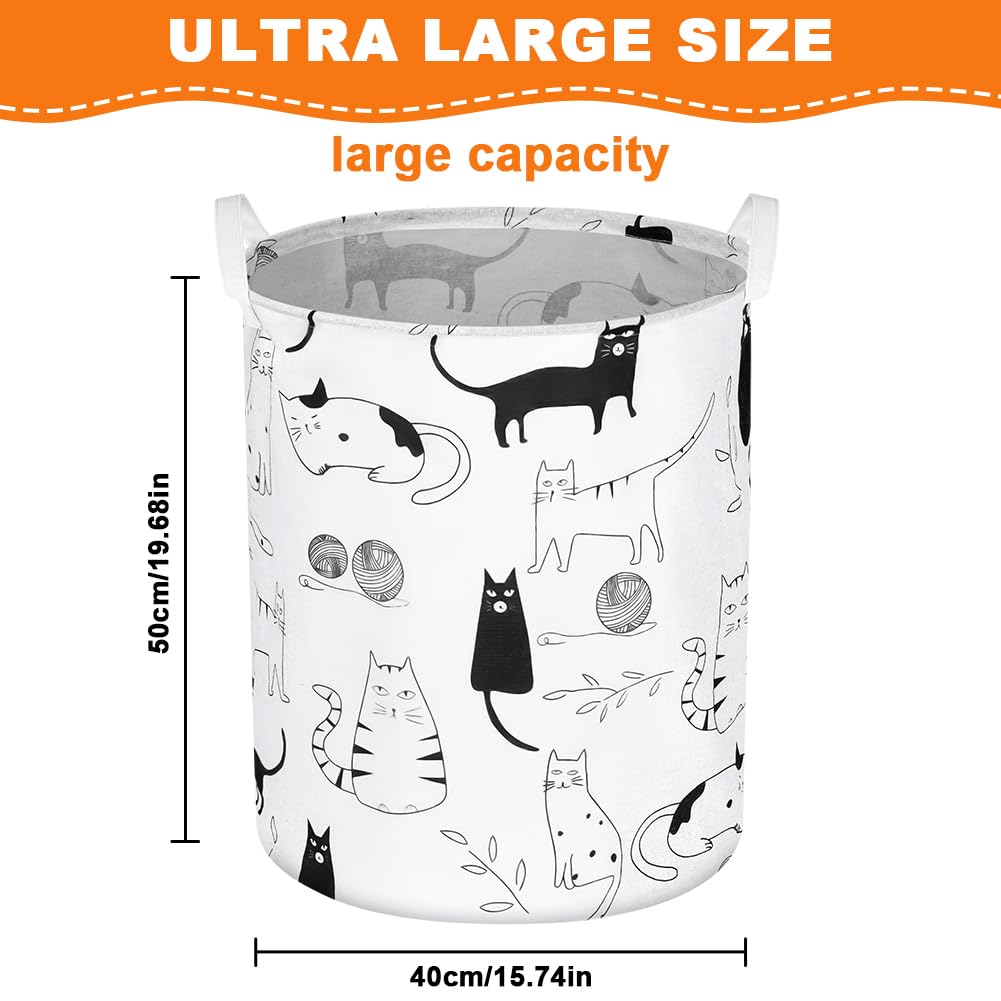 AUAUY Cesta Plegable Colada, 40 * 50CM, Cubo Grande Ropa con Asas, Impermeable Sucia Ligero Cilíndrica, Organizador de Dormitorios, Salas Estar, Baño de Ropa, Sábanas y Juguetes (Gato de Lana)