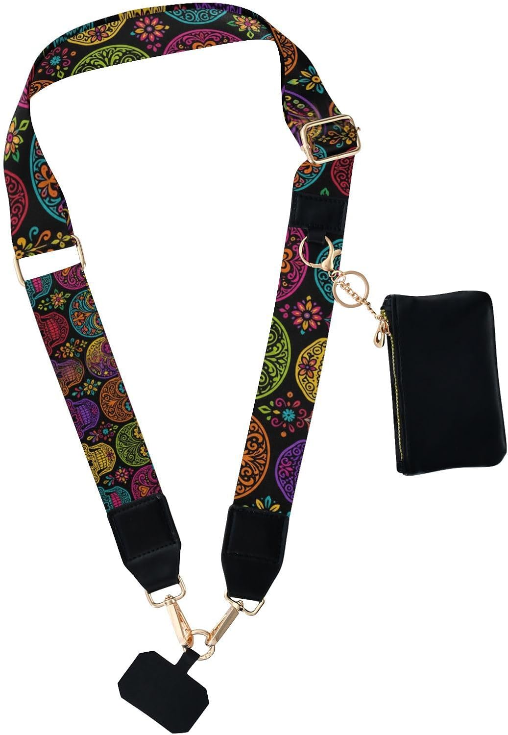 MCHIVER Colorful Skulls Design Phone Lanyard Crossbody with Travel Wallet
